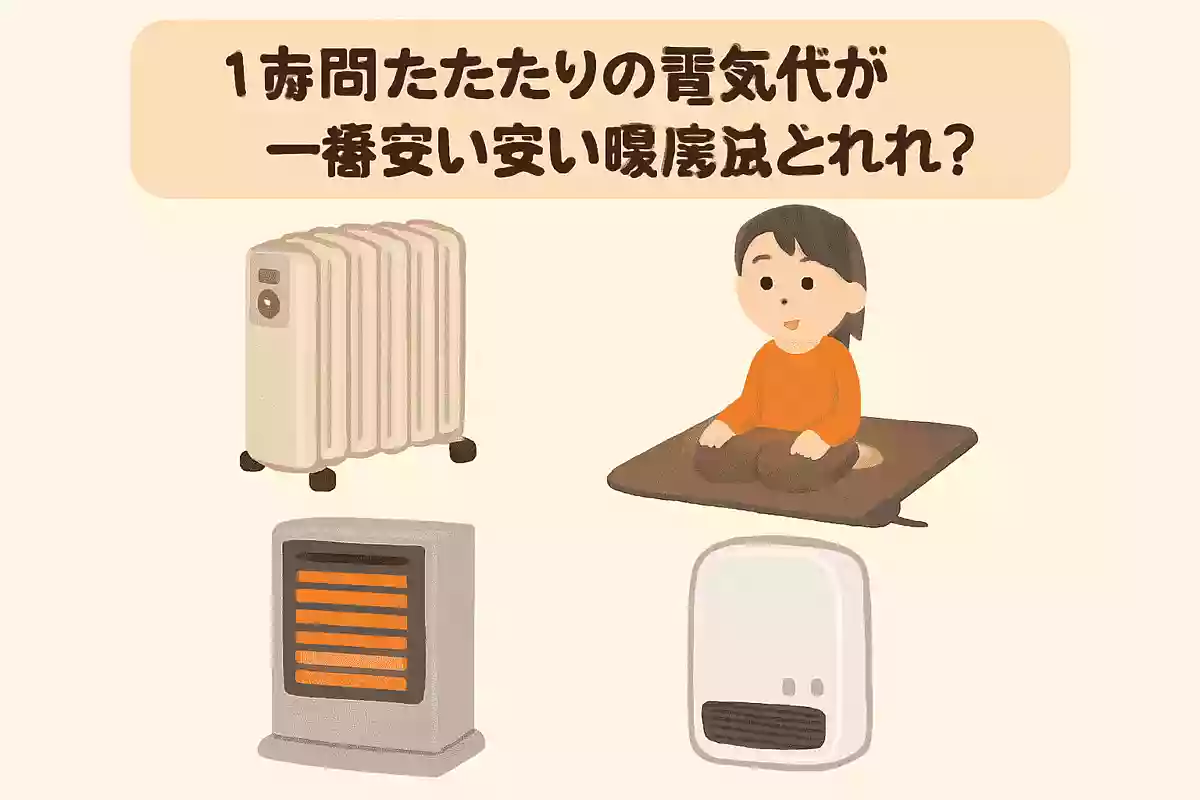次のうち、1時間あたりの電気代が一番安い暖房器具はどれでしょう?NEW!