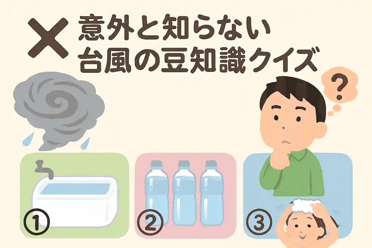 台風の際に断水が起こることがあります。断水に備えてしておくべきことはどれでしょうか？