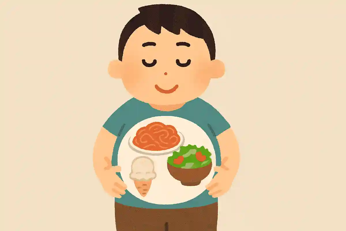 3分前にナポリタン、サラダ、アイスを食べました。おなかの中には何が入っている？