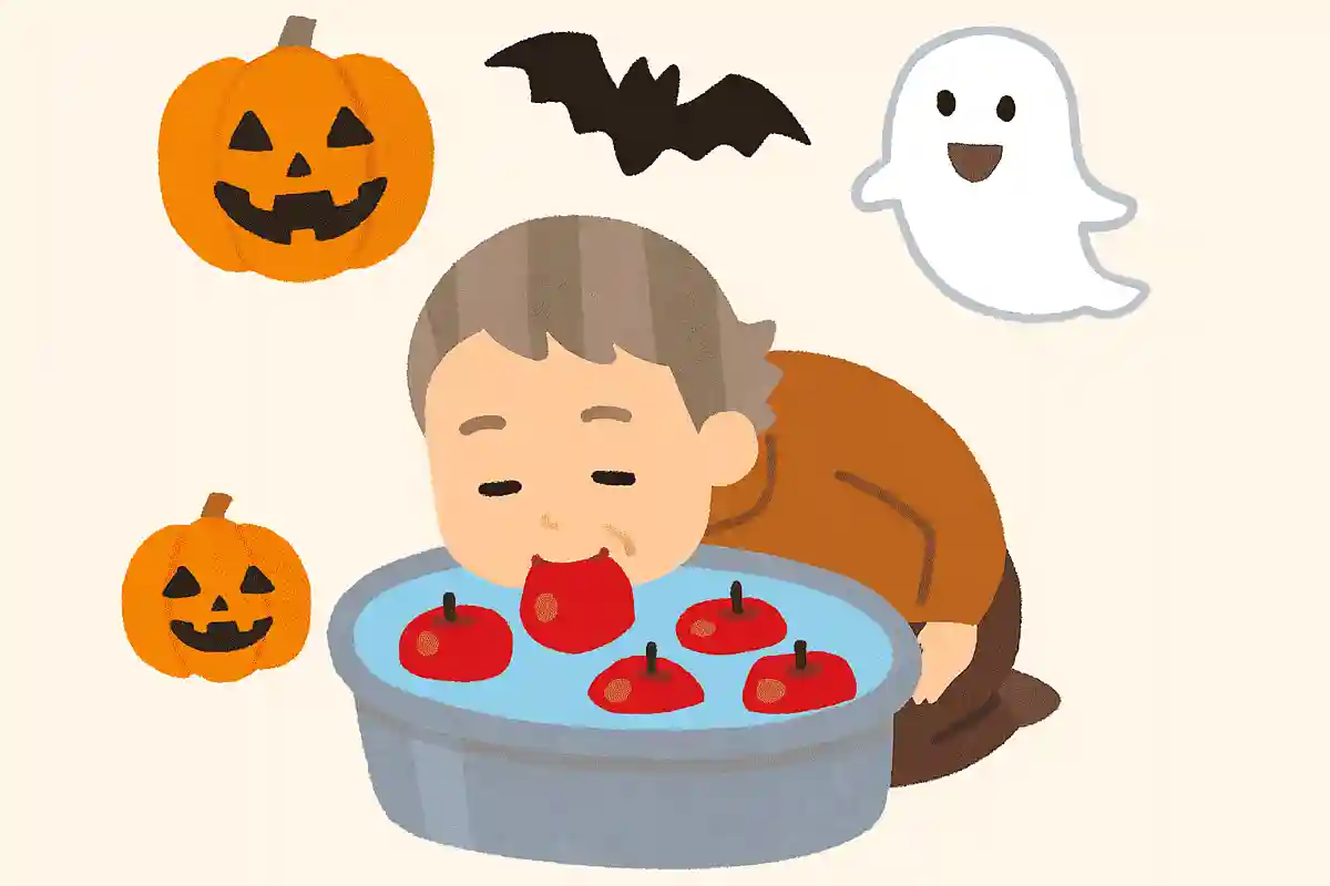 水が入ったタライにリンゴを浮かべて手ではなく、体の一部を使って取るアップルボビング。ハロウィンの伝統的なゲームですが、体の一部とはどこでしょうか？