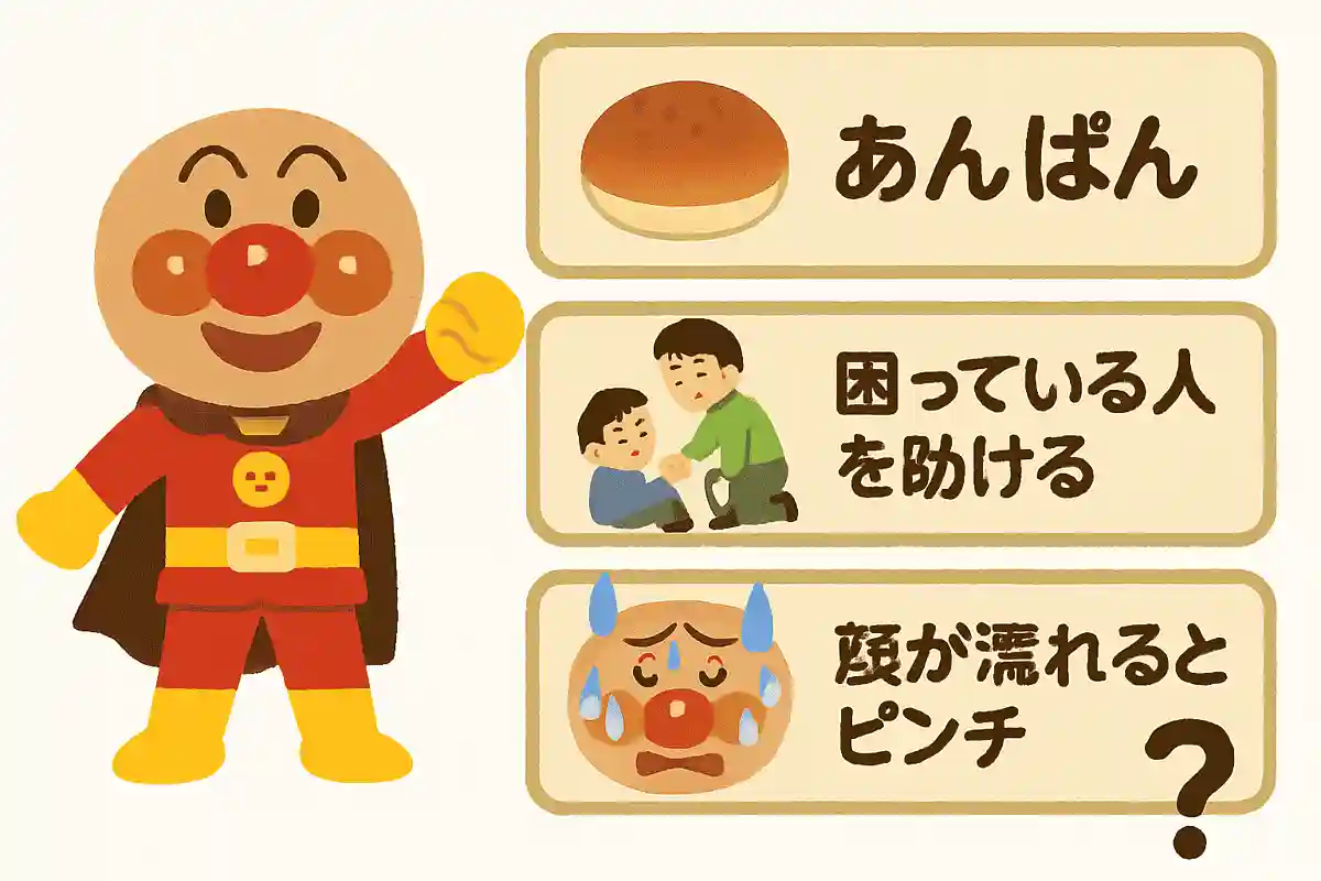 あんぱん、困っている人を助ける、顔が濡れるとピンチ、これは何?NEW!
