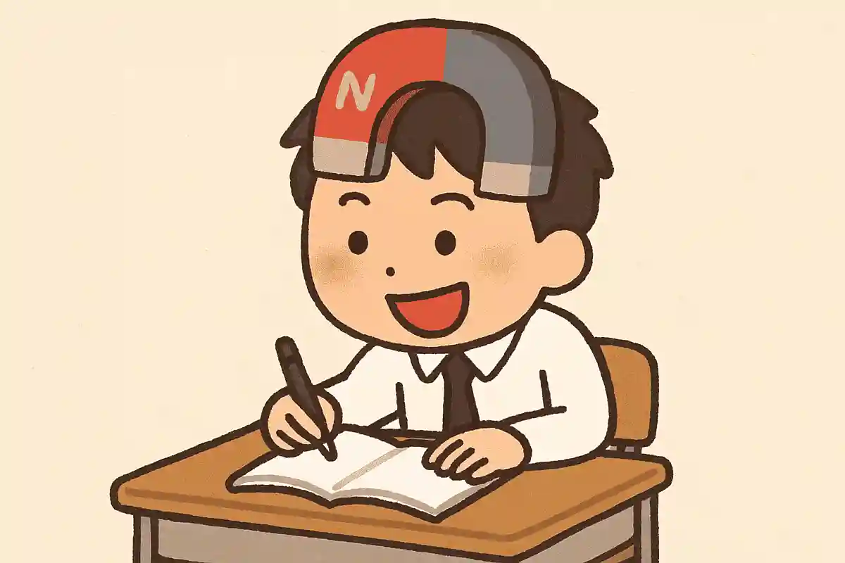 磁石みたい Sが机で NおでこNEW!