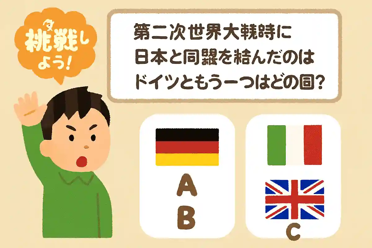 第二次世界大戦時に日本と同盟を結んだのはドイツともう一つはどこ？