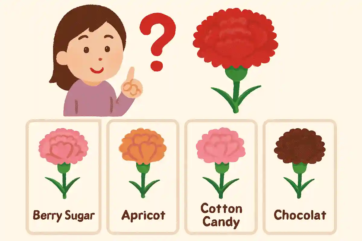 카네이션의 품종명 중에는 어딘가 달콤하고 맛있어 보이는 이름이 있습니다. 그것은 어느 것일까요?NEW!