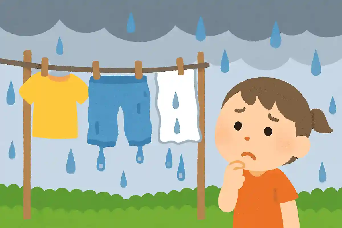 雨が続く日は外に洗濯物を干すとどうなるでしょう？