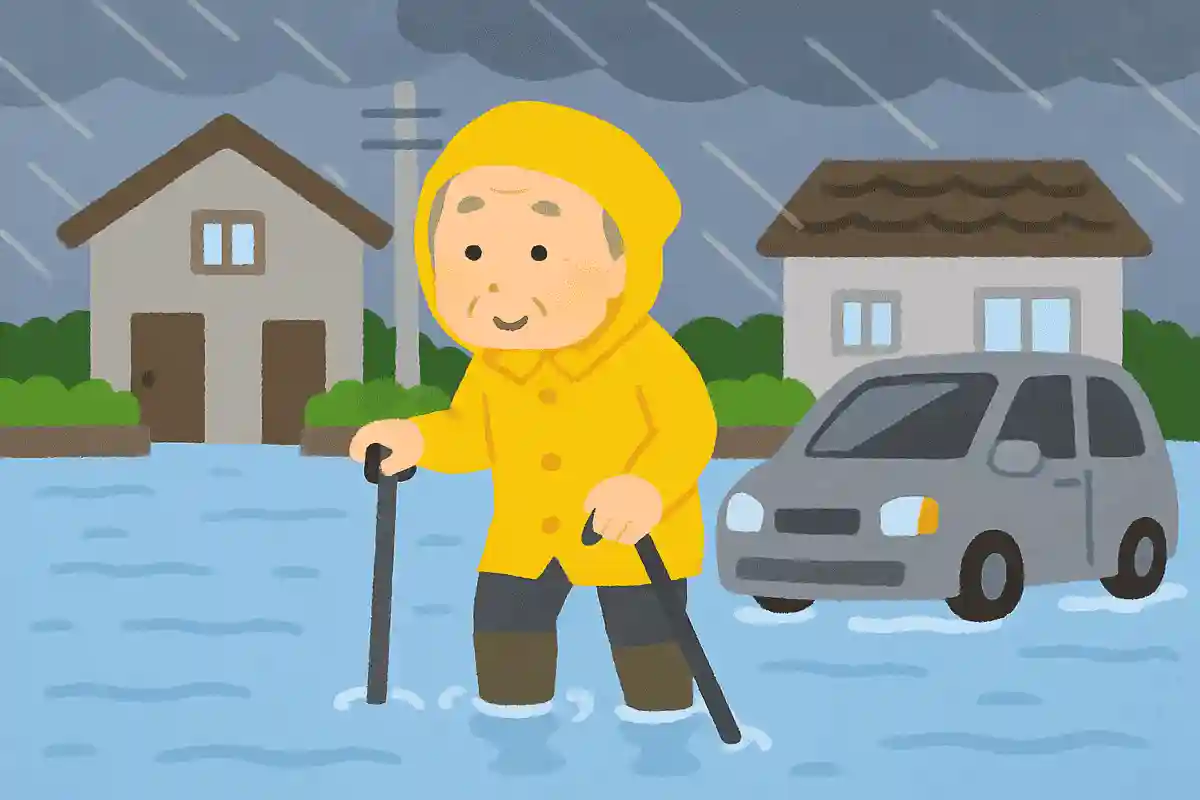 膝の位置くらいまで浸水している場合、道路をどのように移動すれば良いでしょうか？