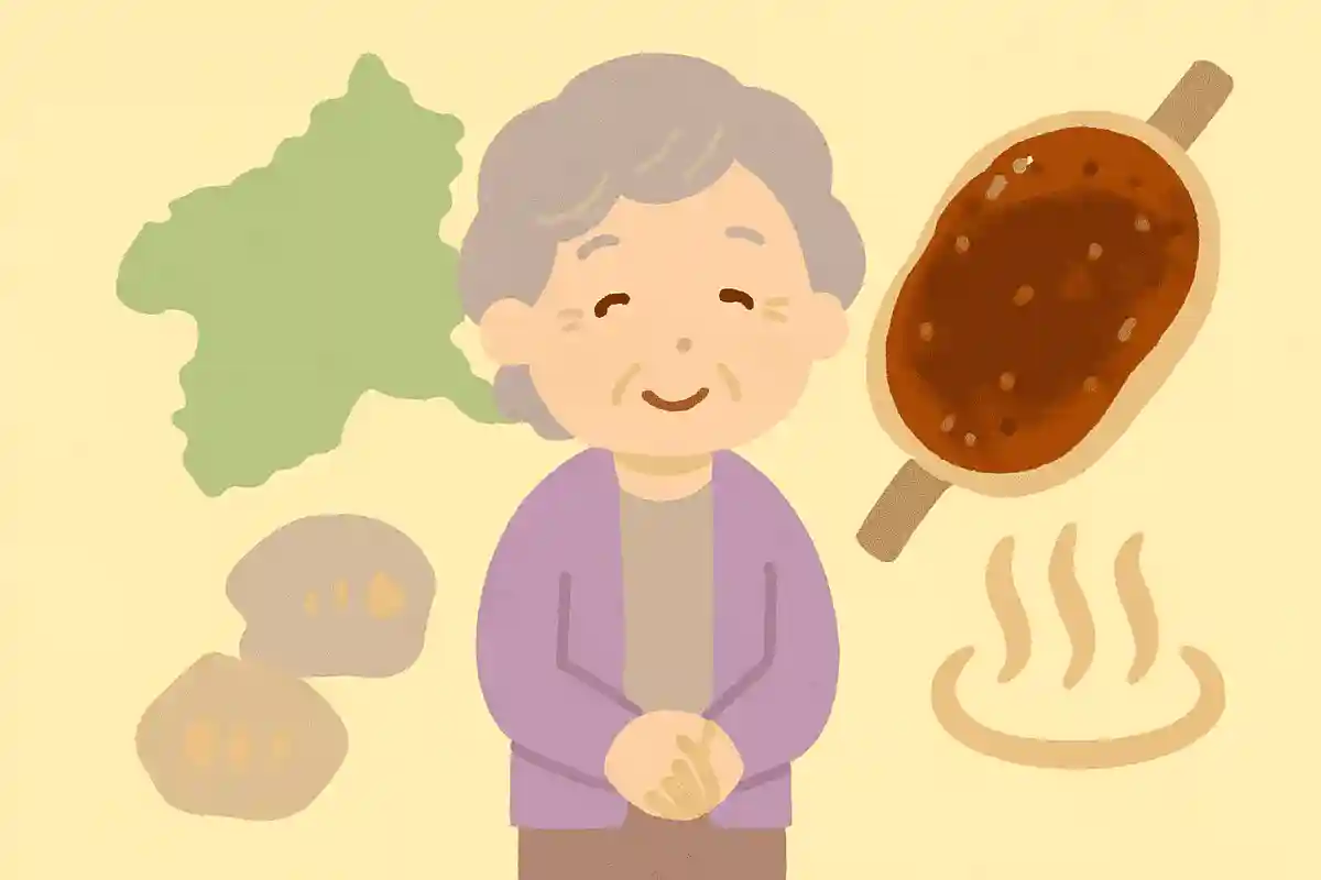 群馬県の名物で、小麦粉の生地を串に刺し、甘辛い味噌だれを塗って焼いた食べ物は何でしょう？