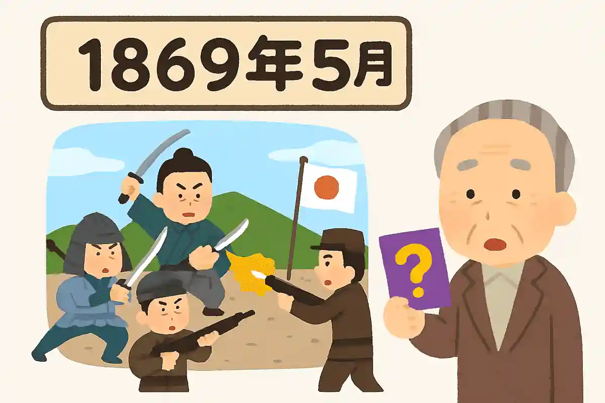 1869年5月 旧幕府軍の榎本武揚らと新政府軍が衝突し、旧幕府軍の降伏により戊辰戦争最後となった戦いを何というでしょうか？NEW!