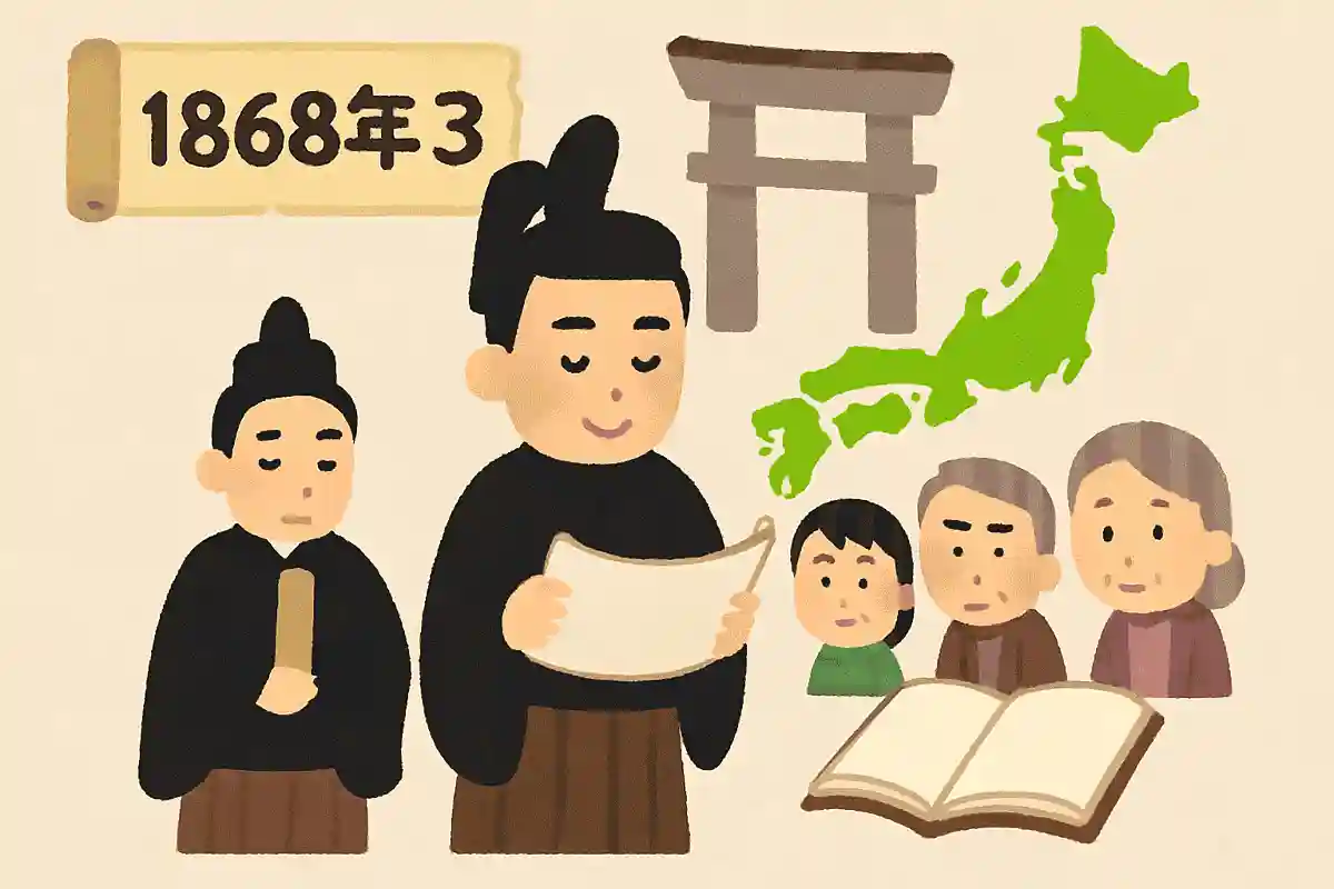 1868年3月 明治天皇が神に誓う形式で発表した、新しい国づくりの基本方針をまとめた政治綱領を何というでしょうか？NEW!