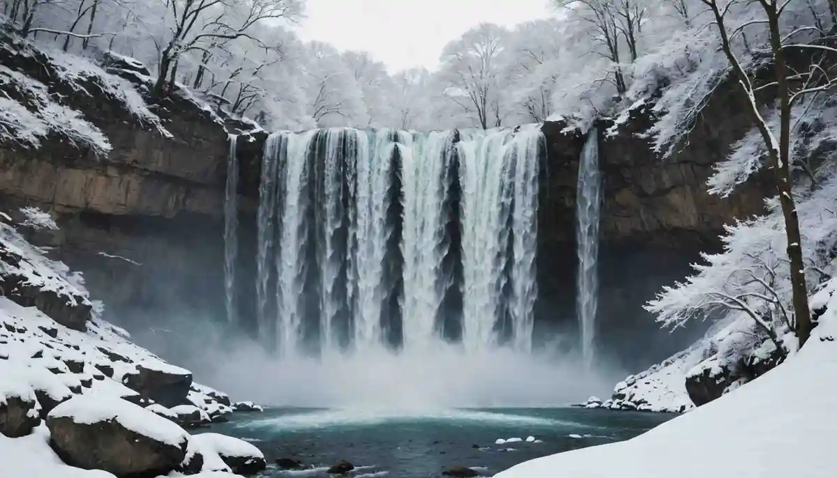 Do the kerria blossoms scatter in gentle flakes? The sound of the waterfall.