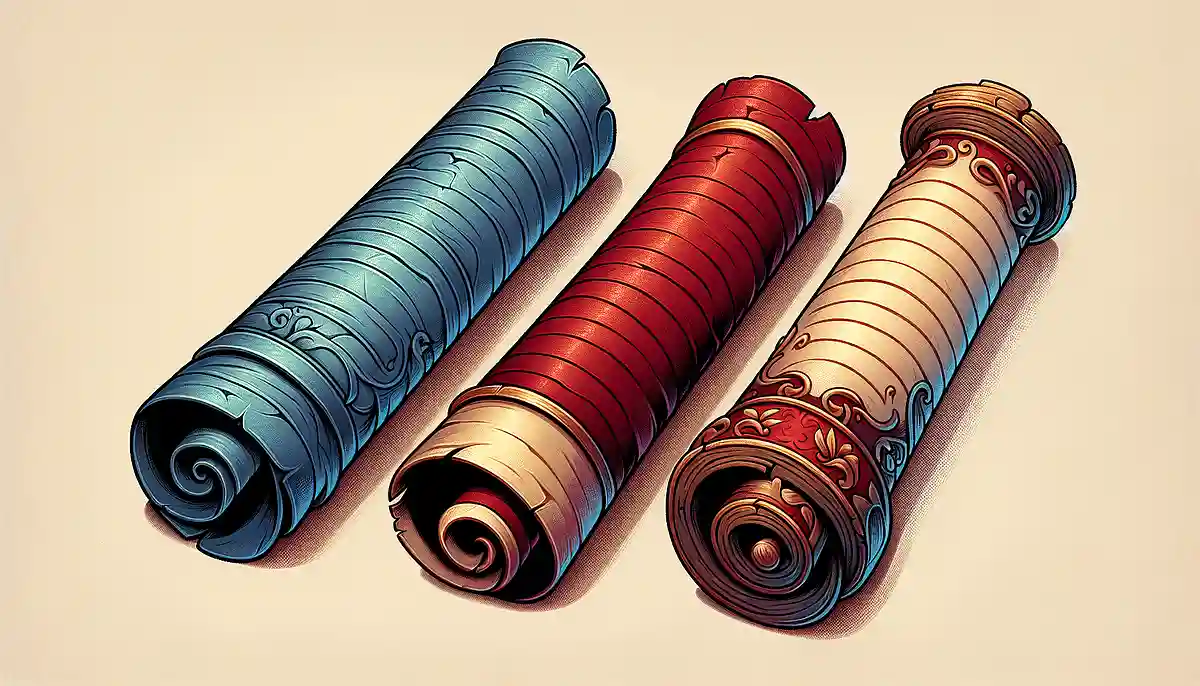red paper roll, blue paper roll, yellow paper roll