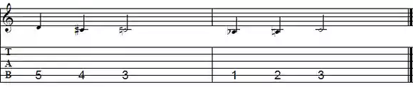 TAB譜：特定の音（主にコードトーン）をターゲットに半音でアプローチする方法