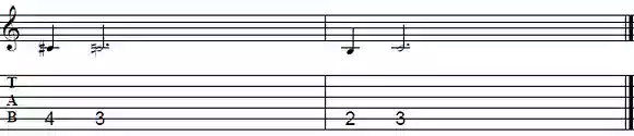 TAB譜：特定の音（主にコードトーン）をターゲットに半音でアプローチする方法