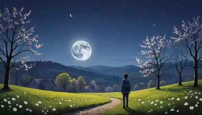 振り向きし 後ろに月や 春の宵
