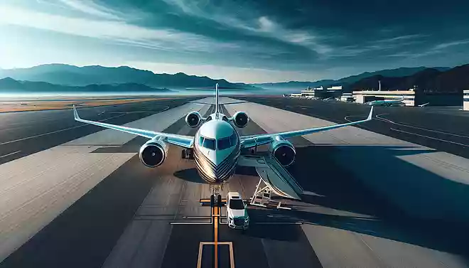 空虚な九州空港の究極高級航空機