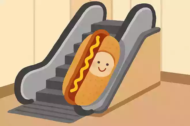 エスカレーターの中に隠れているおいしい食べ物は何でしょう?