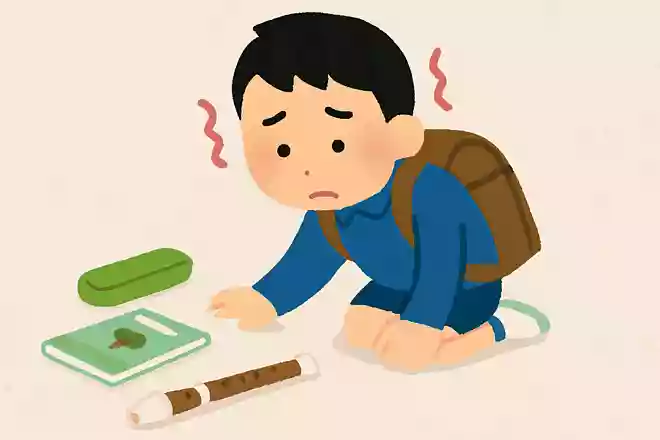 一郎くんのカバンの中には、筆箱、教科書、リコーダーが入っていますが、その中でおとしたのはどれでしょう?