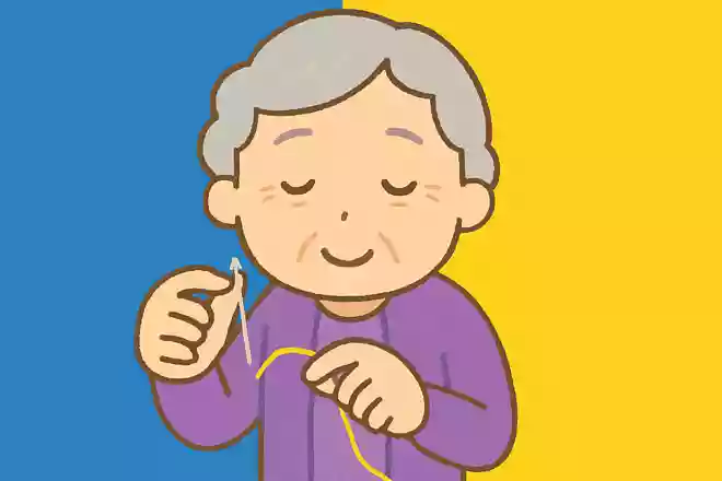 針に糸を通しやすくなる、背景の色は何色でしょうか?