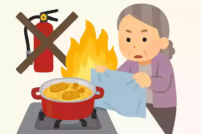 揚げ物中に出火、消化器がに場合の正しい消化方法は?