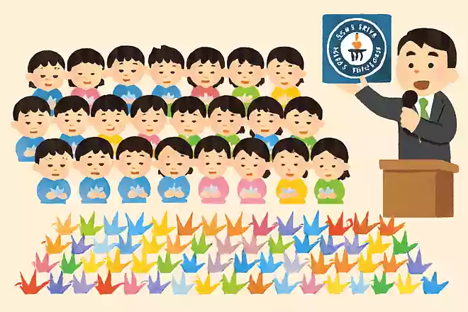 小学生100人が5分間に作った折り鶴の数