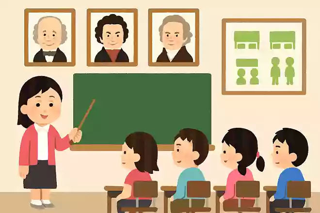 音楽室には何人の作曲家の肖像画が飾ってある?
