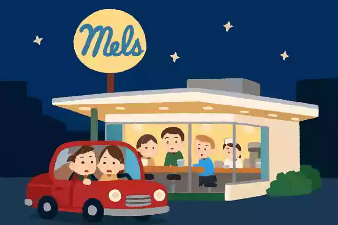 ハリウッドエリアにあるメルズ・ドライブインは何の映画をモチーフに作られた?