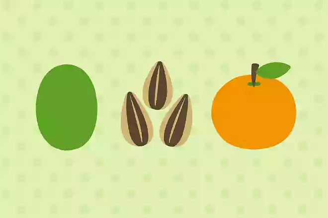 緑、種、果物