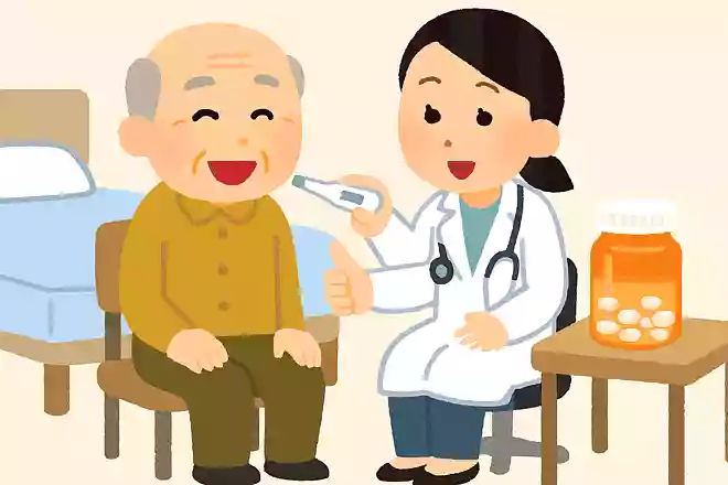 老人は病院で体温を計り、医者から体調はどうかと聞かれたので「絶好調です」と答えた。そして大量の薬をもらった。状況を説明してください。