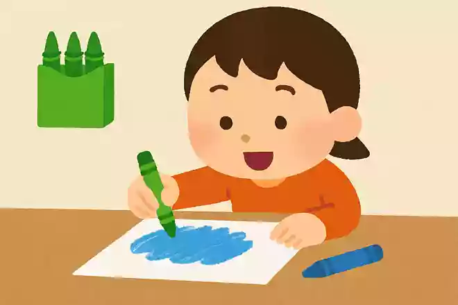 あおいクレヨンがなくなり、みどりのクレヨンしかありません。あおをかくにはどうすればいいでしょうか?