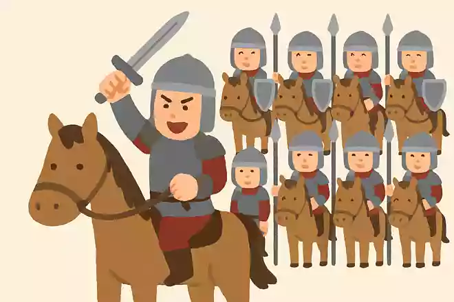 騎馬の先頭には力持ちを