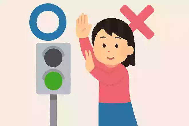 青信号では手を挙げて止まる。○か×か?
