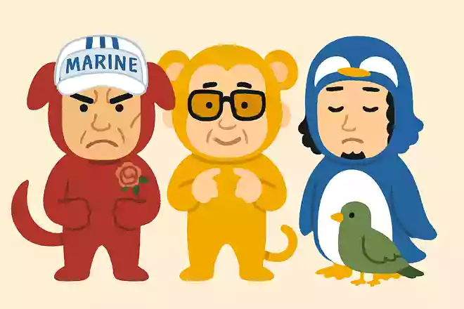 三大将の異名、赤犬、黄猿、青キジは桃太郎にお供をする動物が由来