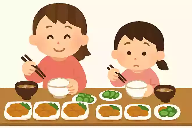 姉は5はい、妹は3ばいご飯を食べました。どちらが多く食べたでしょうか?