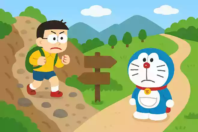 道をえらぶということは、かならずしも歩きやすい安全な道をえらぶってことじゃないんだぞドラえもん
