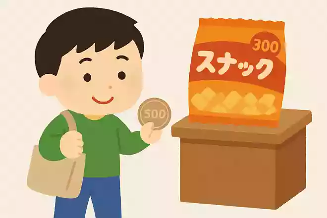 たろうくんは500円をもってかいものにいきました。300円のおかしをかったのに、おつりがもらえません。なぜでしょうか?