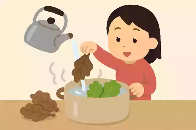 しなびた葉物野菜はお湯につけると復活する