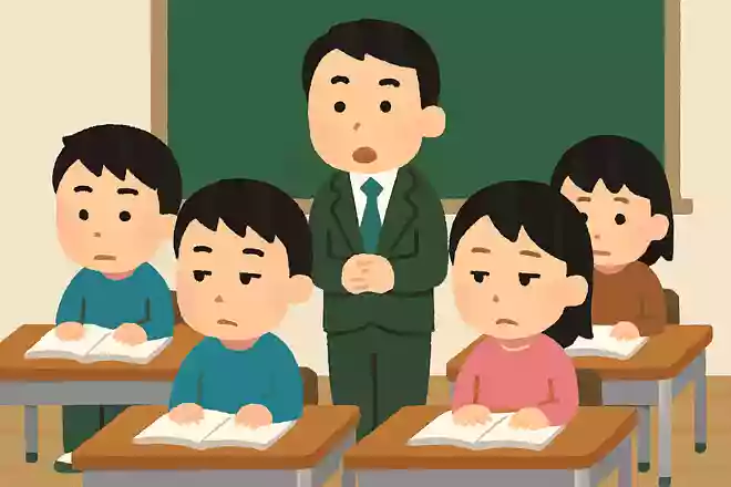 先生に当てられないように目をそらす