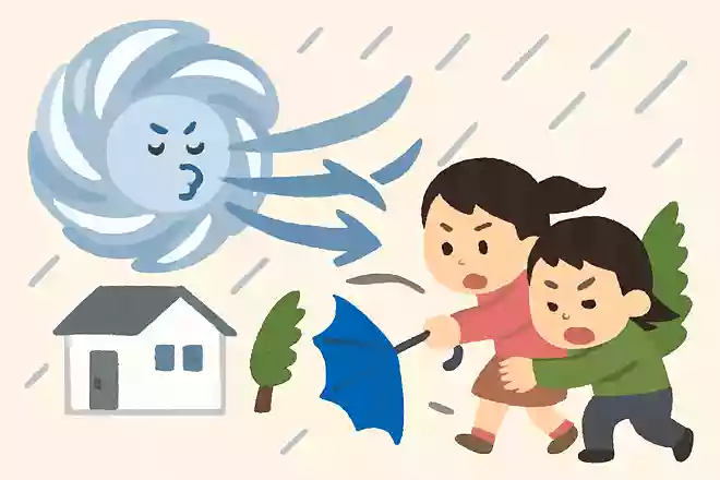 台風の風は進行方向に向かって右側が強い