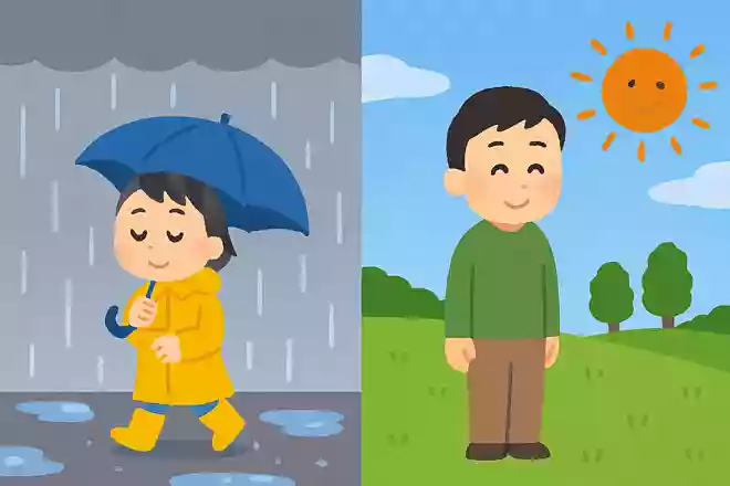 「朝〇は雨 夕〇は晴れ」
