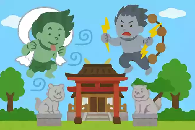 風神が雷神に向かって「あっかんべー」している神社がある