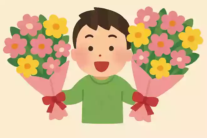 右手に2束、左手に3束の花束を持っているとき、全部まとめると何束でしょう?