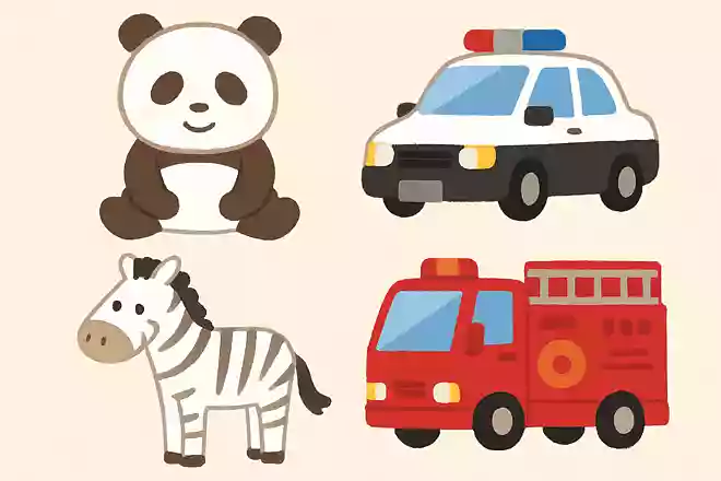 パンダ、パトカー、シマウマ、消防車の中で仲間はずれはどれ?
