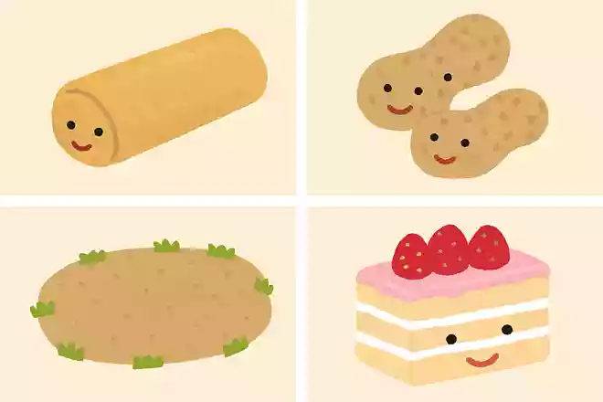 【ある】はるまき、ピーナッツ、空き地、ミルフィーユ【なし】チャーハン、大豆、公園、ショートケーキ