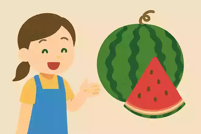 夏によく食べる、赤くて甘い果物はなんでしょうか？