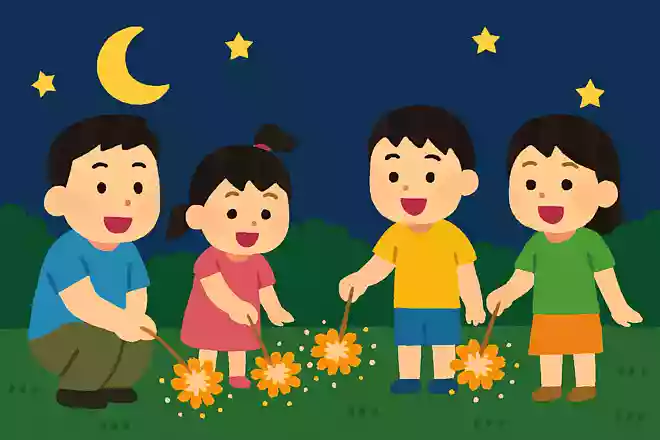 夏になると夜に外に出て家族やお友達と一緒に、長い棒を手に持って火を付けるとお花みたいに咲くものはなんでしょう?