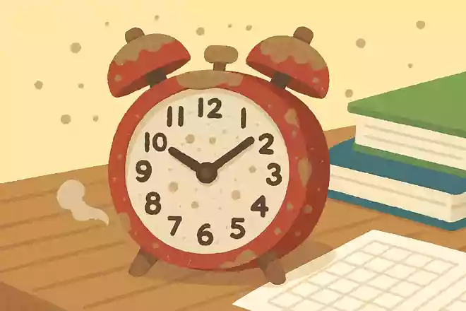 目覚ましが ほこりをかぶった 夏休み