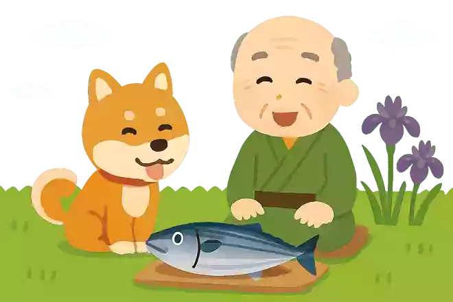 大江戸や 犬もありつ 初鰹