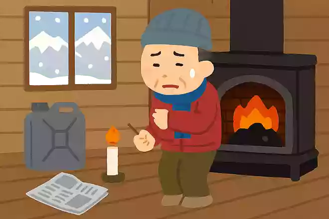 雪山で、男の人が遭難してしまいました。運よく小屋があったので、中に入りました。小屋の中には、ストーブ用の灯油、ロウソク、暖炉の中に石炭、暖炉の近くに新聞紙がありました。火をつける道具はマッチ1本しかありません。男の人は最初に何に火をつけたのでしょうか?