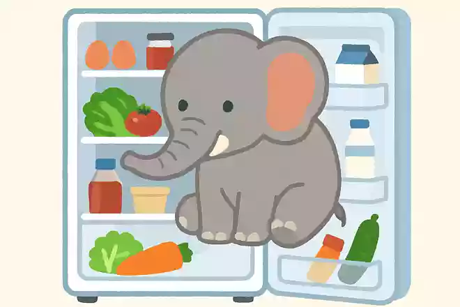 冷蔵庫の中に入っている大きな動物は何でしょうか?