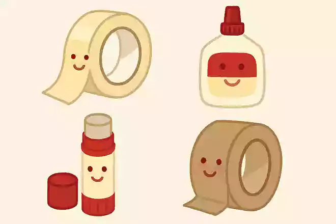 【ある】セロハンテープ、ボンド、のり、ガムテープ【なし】画用紙、折り紙、ハサミ、段ボール